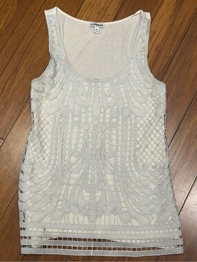 Express Silver Crochet Overlay cream Tank S